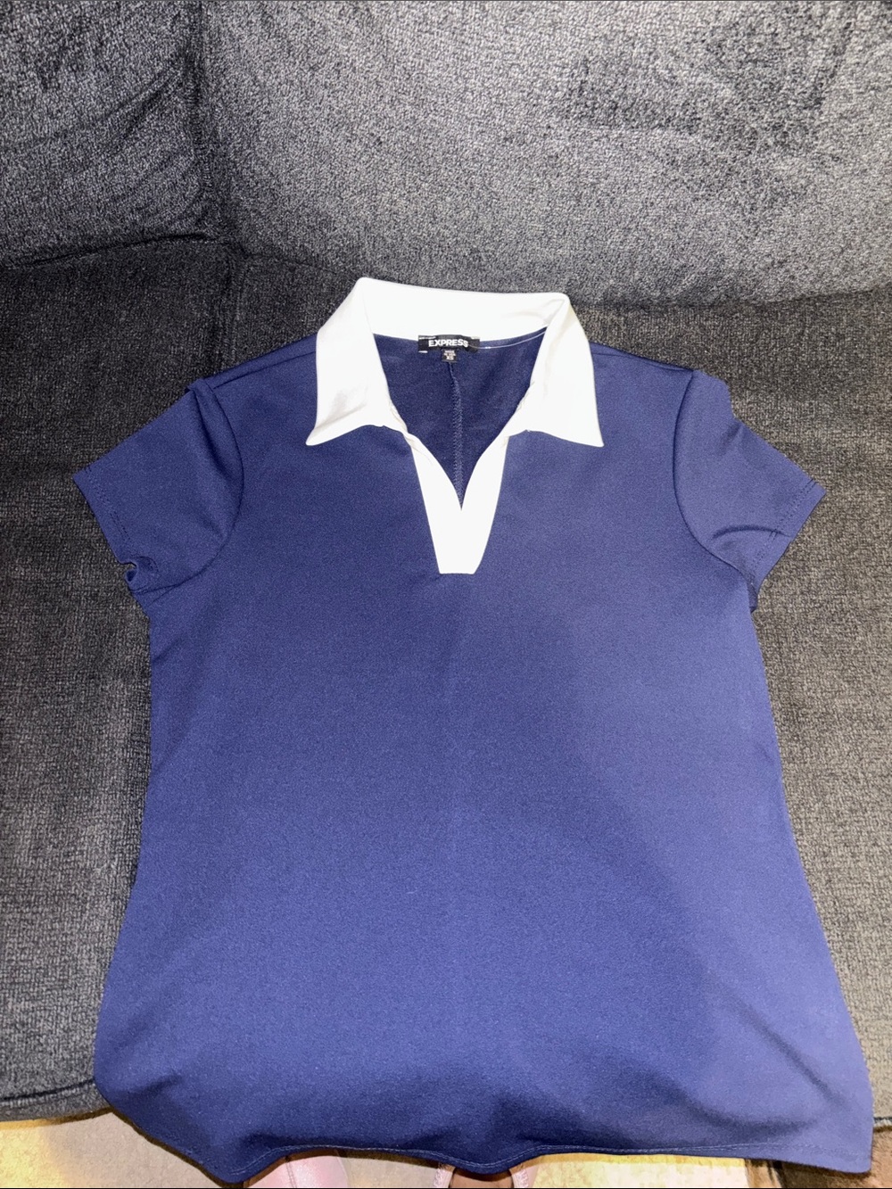 Express Navy Short-Sleeve Polo with White Contrast Collar